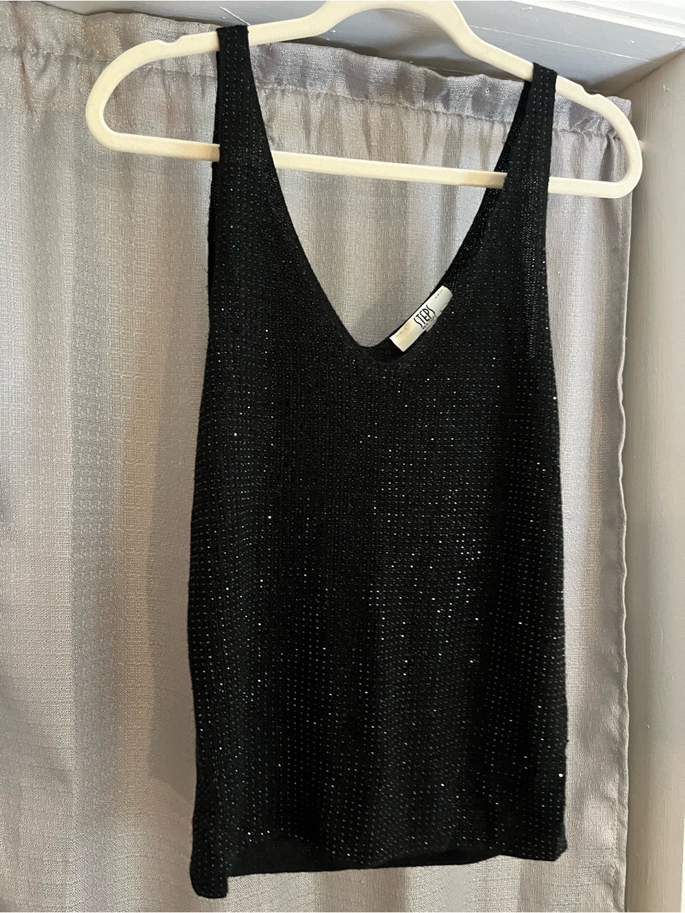 Vtg Y2K Black Sparkle V-Neck Knit Tank Top S